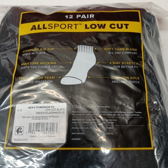 Powersox Men's Low Cut Socks 12 Pair Black Size Large 6-12 Moisture Wicking NEW - Picture 3 of 4